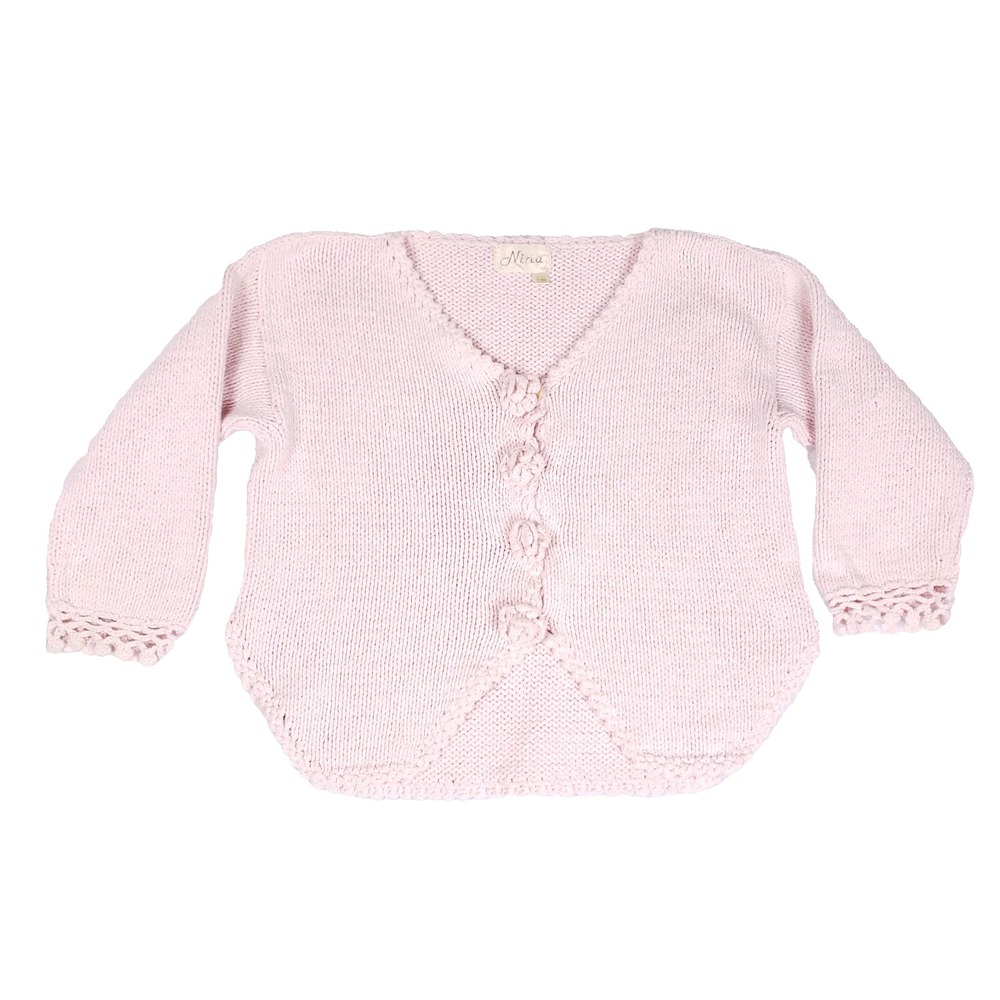 Nina Knit Button Cardigan Baby Girl‎ Pink Bowcore Cottagecore Sweetcore S/M